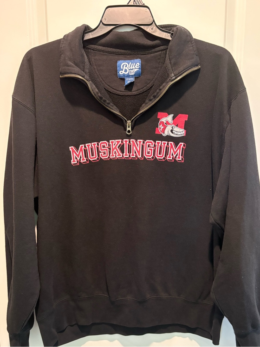 Blue 84 Black Muskingum Quarter-Zip Sweatshirt with Red Logo. Size-XL